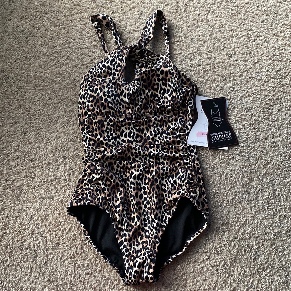 Cheetah print “Embrace your curves” keyhole front one piece bathing suit.
